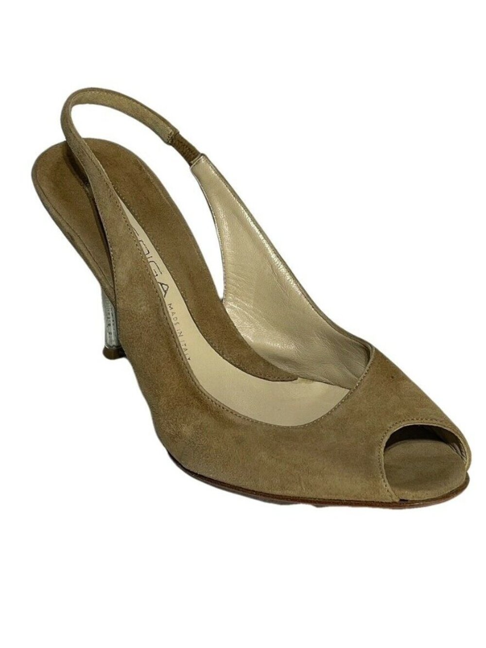 Via Spiga Womens Tan Suede Peep Toe Slingback Heels Size 8